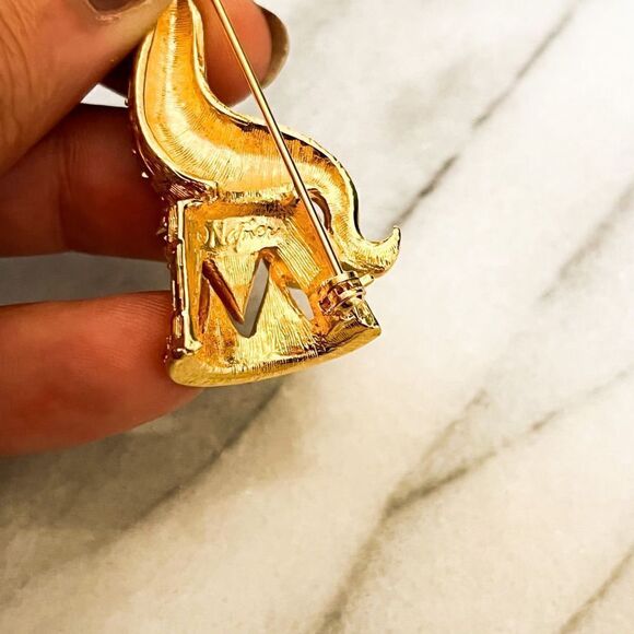 Signed Napier Circus Seal Brooch Vintage Gold Rhinestone Crystal Red RARE - Picture 6 of 6